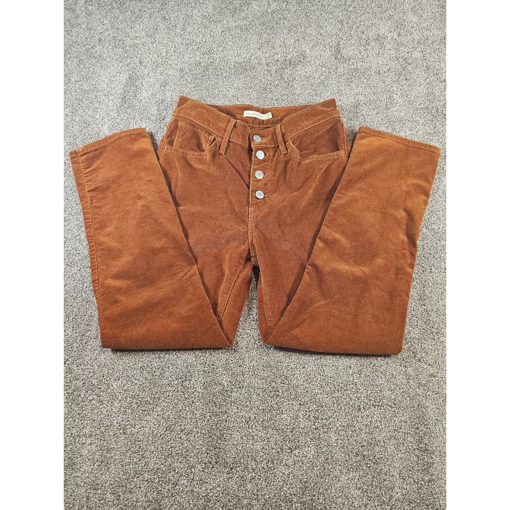 Levis 724 High Rise Straight Corduroy Pants Rust Orange Button Fly 27 79066-0003